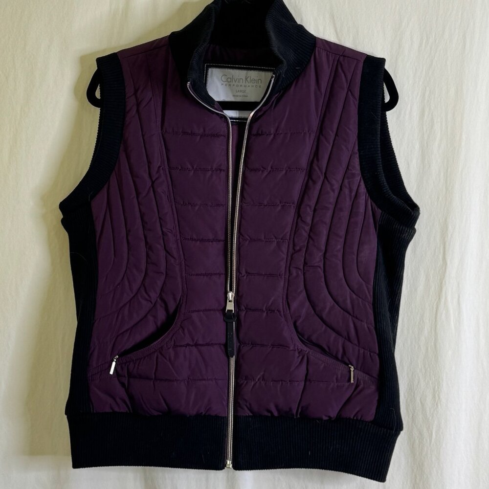 CALVIN KLEIN Women's Large Performance Quilted Vest, Beautiful Purple w/ Black